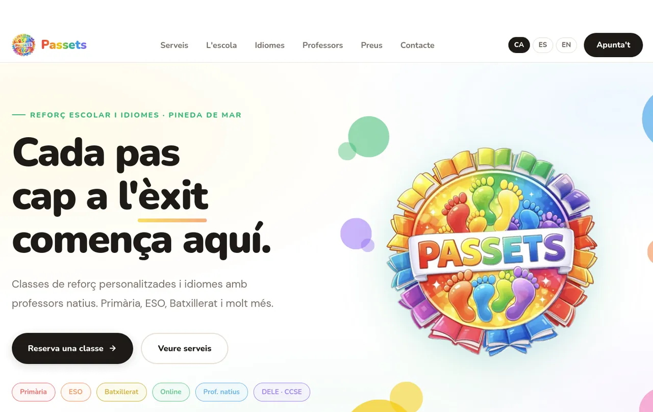 Página de inicio de la web de Passets